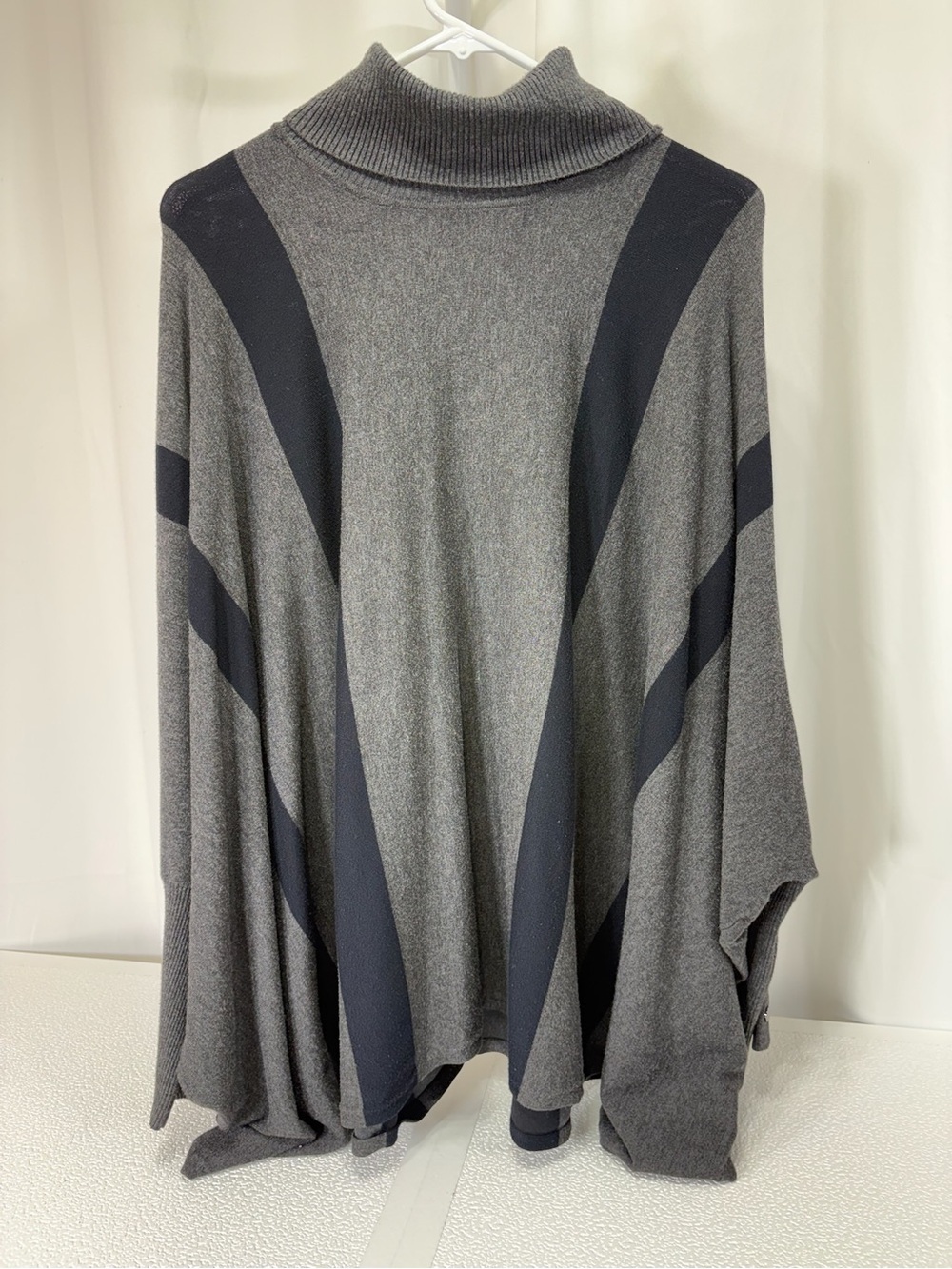 Alfani Charcoal & Dark Gray Draped Turtleneck Poncho Sweater 4033